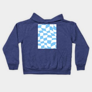 Distorted Sky Blue and White Check Wavy Grid Kids Hoodie